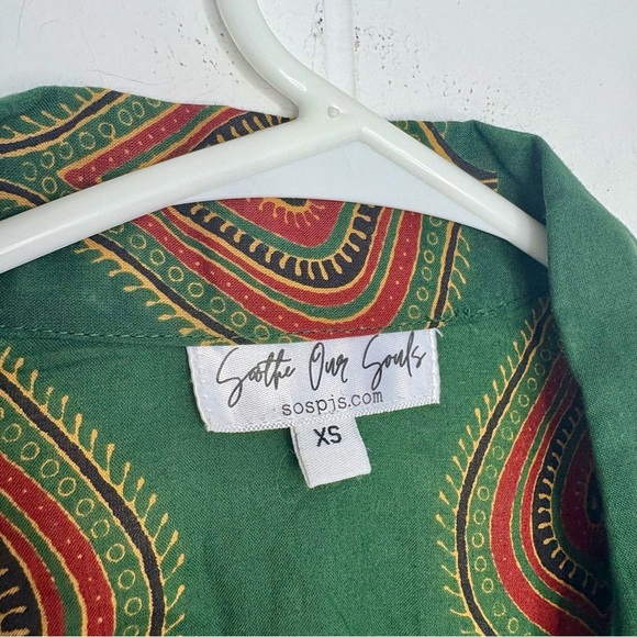 SOS PJ’s Soothe Our Souls 100% Cotton Made in India Diya Print Pj Shirt Green XS - Picture 4 of 6